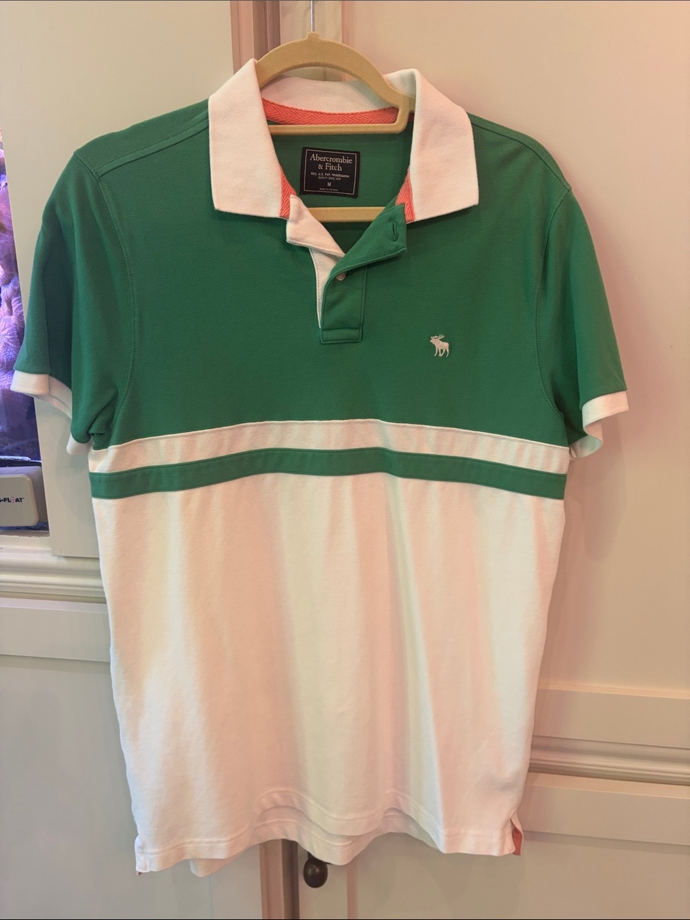 Abercrombie & Fitch Green and White Striped Panel Polo